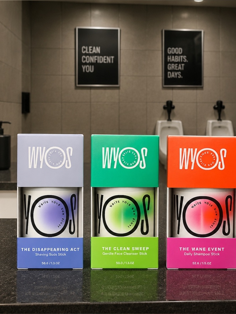 WYOS Men’s Grooming Stick Bundle – Shampoo, Face Cleanser & Shaving Suds TSA ok